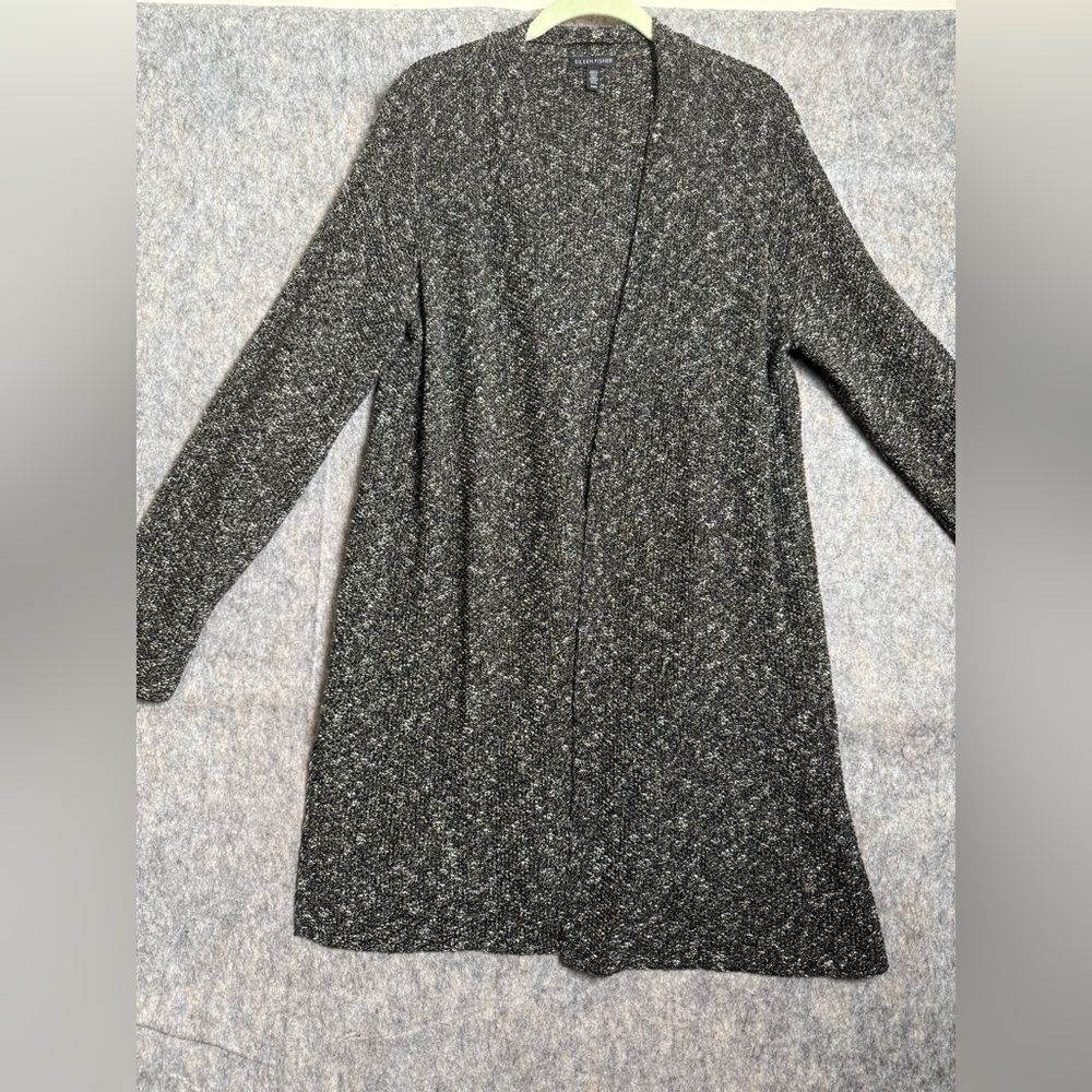 Eileen Fisher Cardigan Sweater Womens Medium Gray Knitted Long Sleeve Open Front